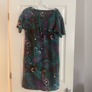 Banana Republic silk paisley peacock shift dress 100% silk size Medium